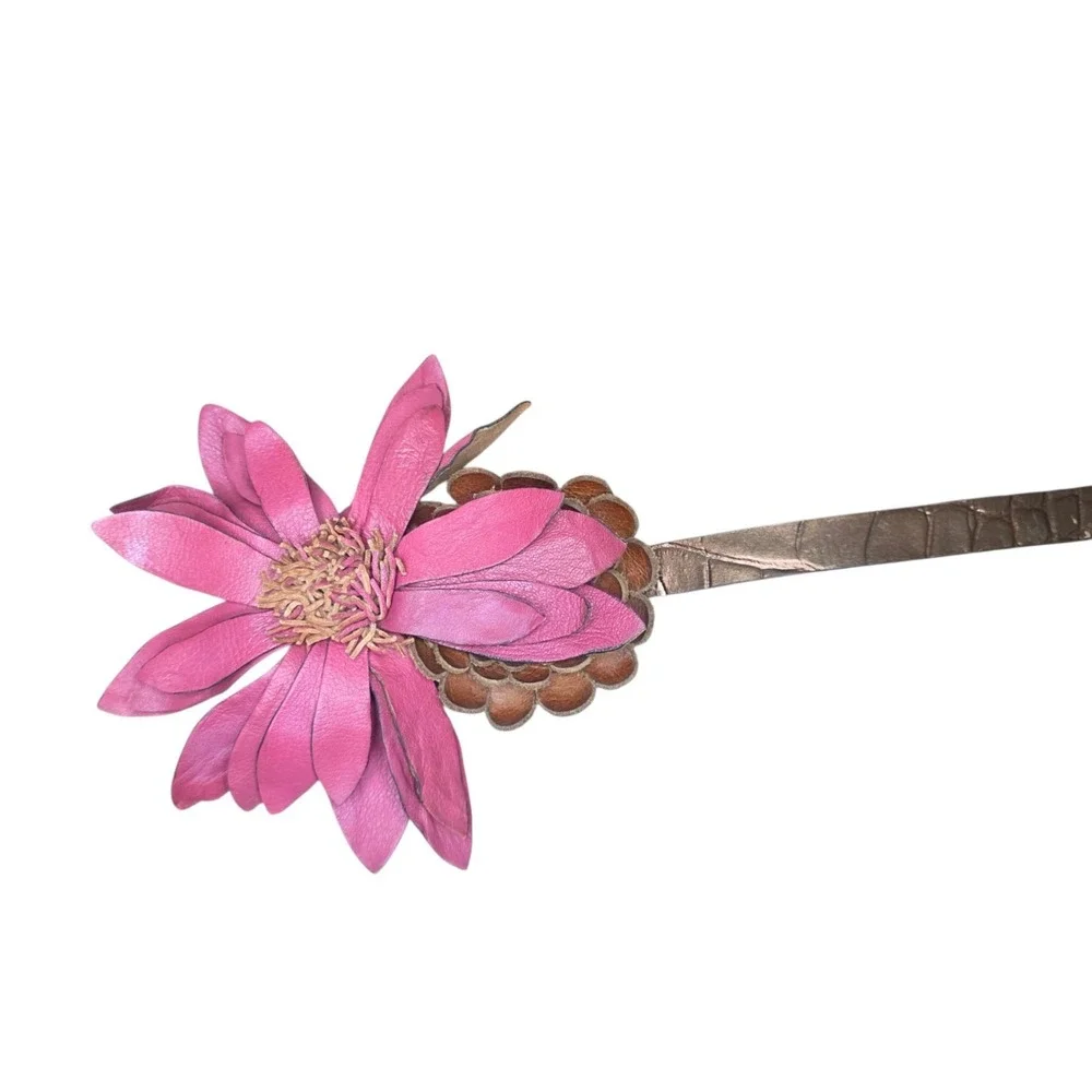 Live Love Loft Womens S Brown Leather Pink Floral Skinny Belt Y2K Boho